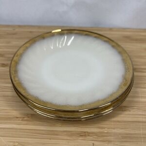 Fire King White Milk Glass Bread & Butter / Dessert Plate 5.5" Gold Trim Vintage